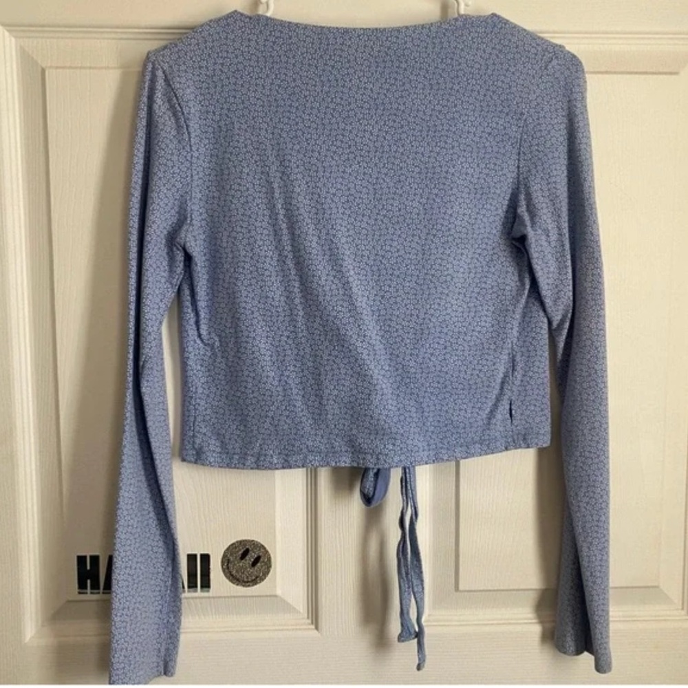 Brandy Melville Light Blue Coco Wrap Top - Size M - Picture 2 of 5